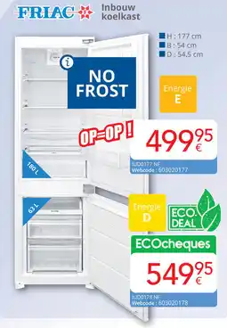 Eldi Friac Inbouw koelkast IUD0177 NF aanbieding