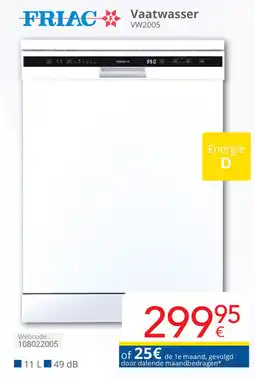 Eldi FRIAC Vaatwasser VW2005 aanbieding