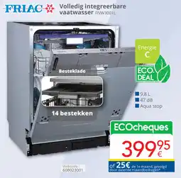 Eldi FRIAC Volledig integreerbare vaatwasser FIVW3001L aanbieding