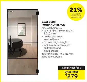 Zelfbouwmarkt Glasdeur Murano black aanbieding