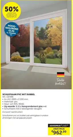 Zelfbouwmarkt Schuifraam pvc wit dubbel aanbieding