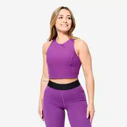 Decathlon Aansluitende crop top voor fitness dames paars aanbieding