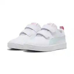 Decathlon PUMA Rickie V sneakers voor kinderen PUMA White Sea Glass Pinkscape Blue Pink aanbieding