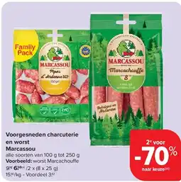 Carrefour Voorgesneden charcuterie en worst Marcassou aanbieding