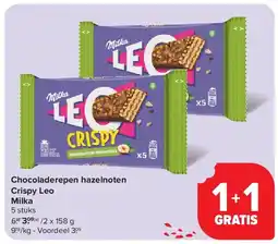 Carrefour Chocoladerepen hazelnoten Crispy Leo Milka aanbieding