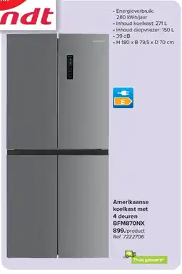 Carrefour Amerikaanse koelkast met 4 deuren BFM870NX aanbieding
