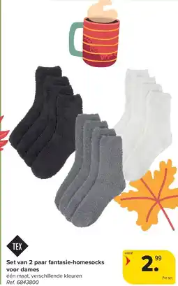 Carrefour Set van 2 paar fantasie-homesocks voor dames aanbieding