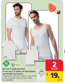 Carrefour Set van 2 onderhemden of set van 2 T-shirts van bio katoen met V-hals voor heren aanbieding