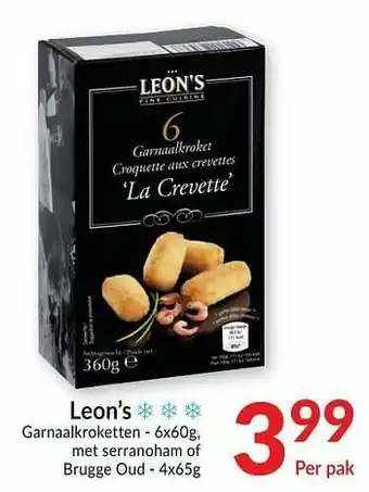 Intermarché Leon`s garnaalkroketten met serranoham of brugge oud aanbieding
