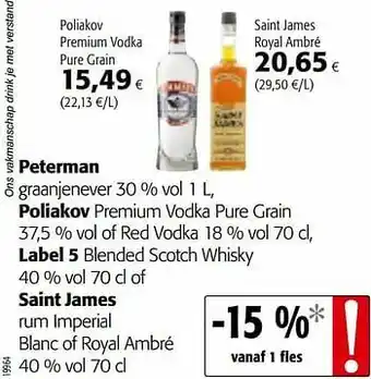 Colruyt Poliakov premium vodka pure grain aanbieding