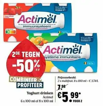 Delhaize Yoghurt drinken actimel multifruit aanbieding