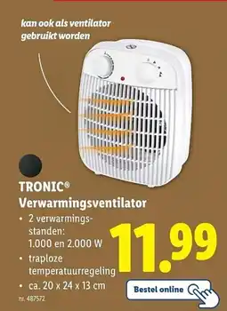 Lidl Tronic verwarmingsventilator aanbieding