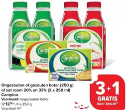 Carrefour Market Campina Ongezouten of gezouten boter of set room 20% en 33% aanbieding