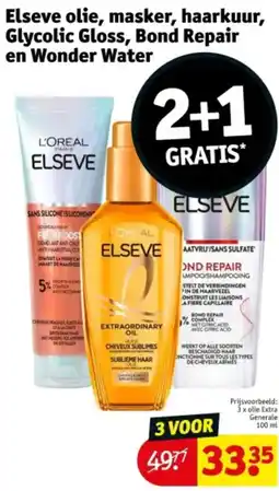 Kruidvat Elseve olie, masker, haarkuur, Glycolic Gloss, Bond Repair en Wonder Water aanbieding