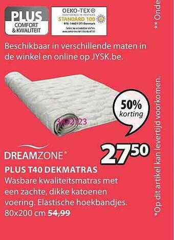 Jysk Plus T40 Dekmatras aanbieding