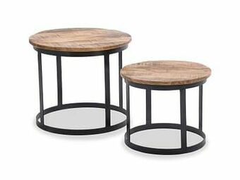 Deba Meubelen Set van 2 bijzettafels - Mangohout/metaal Hout aanbieding
