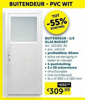 Zelfbouwmarkt Buitendeur - 1-3 glas budget aanbieding