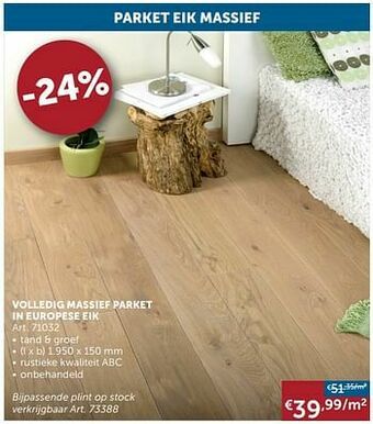 Zelfbouwmarkt Volledig massief parket in europese eik aanbieding