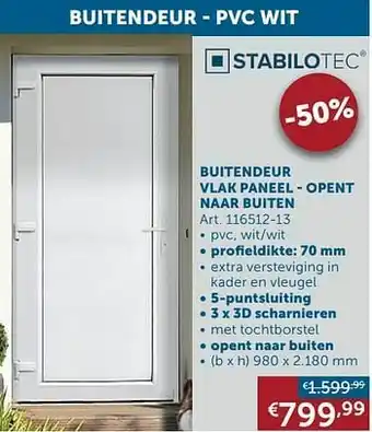Zelfbouwmarkt Buitendeur vlak paneel - opent naar buiten aanbieding