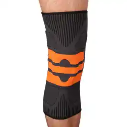 Decathlon Elastische Kniebrace Met Gel-Schijf INDIGO Zwart-Oranje aanbieding