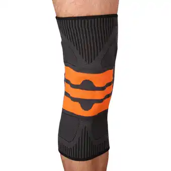 Decathlon Elastische Kniebrace Met Gel-Schijf INDIGO Zwart-Oranje aanbieding