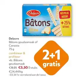 OKay Delacre Bâtons goudasmaak of Canasta 75 g aanbieding