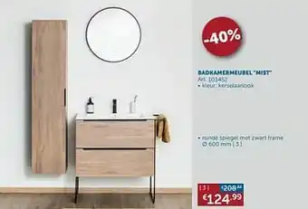 Zelfbouwmarkt Badkamermeubel mist ronde spiegel met zwart frame aanbieding