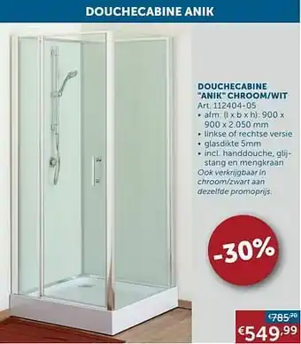 Zelfbouwmarkt Douchecabine anik chroom-wit aanbieding
