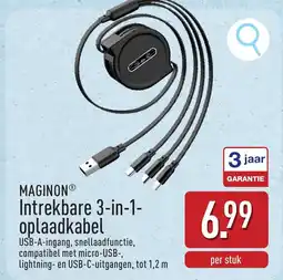 ALDI Maginon Intrekbare 3-in-1 Pplaadkabel aanbieding