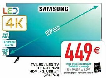 Cora Samsung tv led - led-tv ue43tu7020 aanbieding
