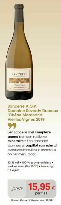 Colruyt Sancerre a.o.p. domaine reverdy-ducroux chêne marchand vieilles vignes 2019 aanbieding