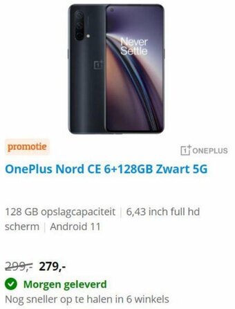 Coolblue OnePlus Nord CE 6+128GB Zwart 5G aanbieding