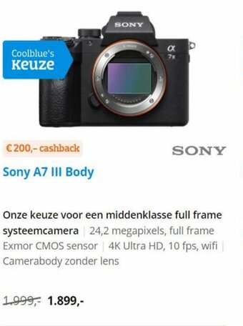 Coolblue Sony A7 III Body aanbieding