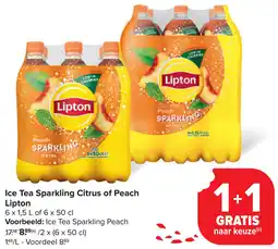Carrefour Ice Tea Sparkling Citrus of Peach Lipton aanbieding