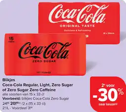 Carrefour Blikjes Coca-Cola Regular, Light, Zero Sugar of Zero Sugar Zero Caffeine aanbieding