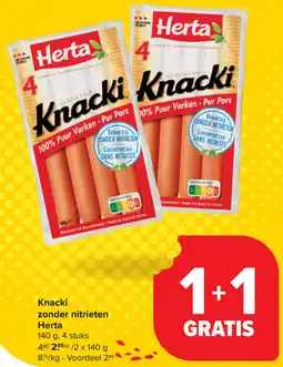 Carrefour Knacki zonder nitrieten Herta aanbieding