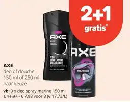 Spar AXE deo of douche 150 ml aanbieding