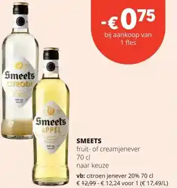 Spar SMEETS fruit- of creamjenever 70 cl aanbieding