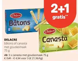Spar DELACRE bâtons of canasta met goudasmaak 75 g aanbieding