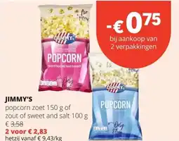 Spar JIMMY'S popcorn zoet 150 g aanbieding