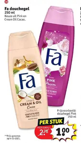 Kruidvat Fa douchegel 250 ml aanbieding