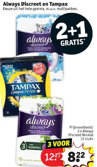 Kruidvat Always Discreet en Tampax aanbieding