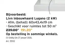 GAMMA Livn inbouwhaard Lugano (2 kW) - Afm. (bxhxd): 60x43,4x19 cm - Geschikt voor ruimtes tot 50 m³ aanbieding