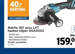 GAMMA Makita 18V accu LXT haakse slijper DGA504Z aanbieding