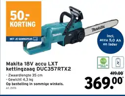 GAMMA Makita 18V accu LXT kettingzaag DUC357RTX2 aanbieding