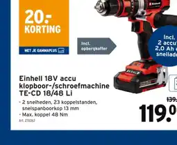 GAMMA Einhell 18V accu klopboor-/schroefmachine TE-CD 18/48 Li aanbieding
