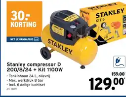 GAMMA Stanley compressor D 200/8/24 + Kit 1100W -Tankinhoud 24 L, olievrij aanbieding