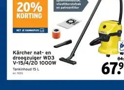 GAMMA Kärcher nat- en droogzuiger WD3 V-15/4/20 1000W aanbieding