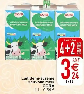 Cora Lait demi-ecreme Halfvolle melk 6x1L aanbieding