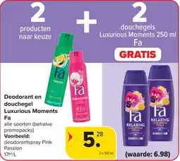 Carrefour Deodorant en douchegel Luxurious Moments Fa aanbieding